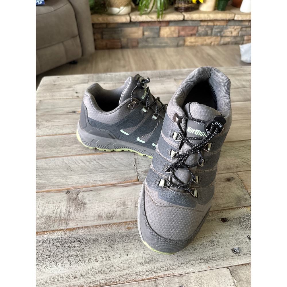 Northside Grey Lime Green Hiking Sneakers Lock Laces Trail Shoes Womens Size 9